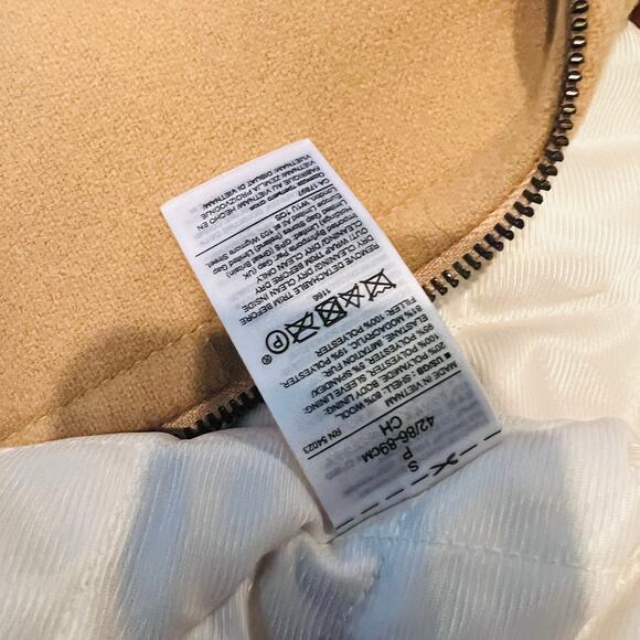 Banana Republic Faux Fur Trim Wool Jacket Full Zip Tan Black - S - Picture 6 of 6